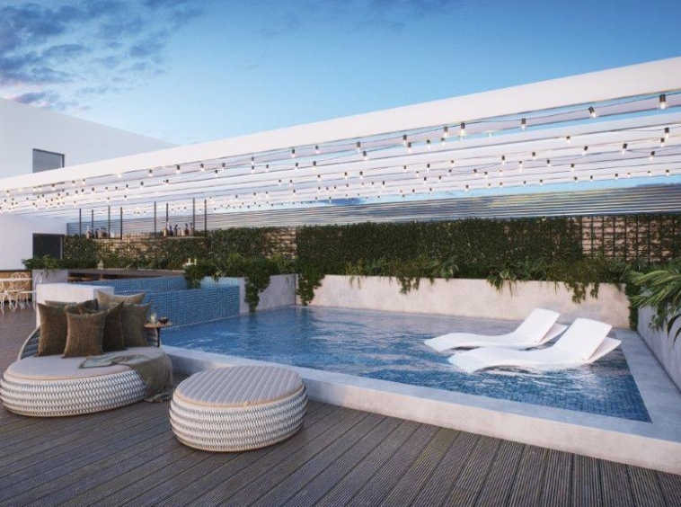 Modern pool in a luxury real estate complex in Tel Aviv
