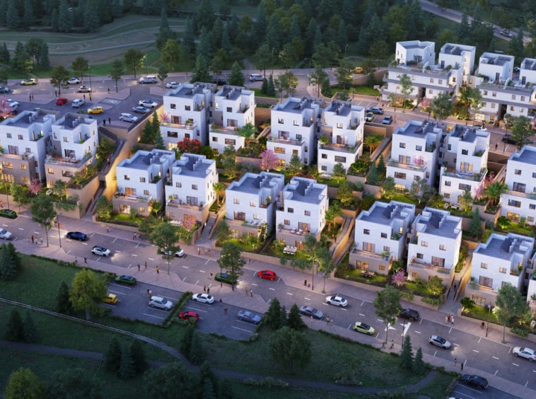 Newly constructed homes in Emanuel overlooking green hills
