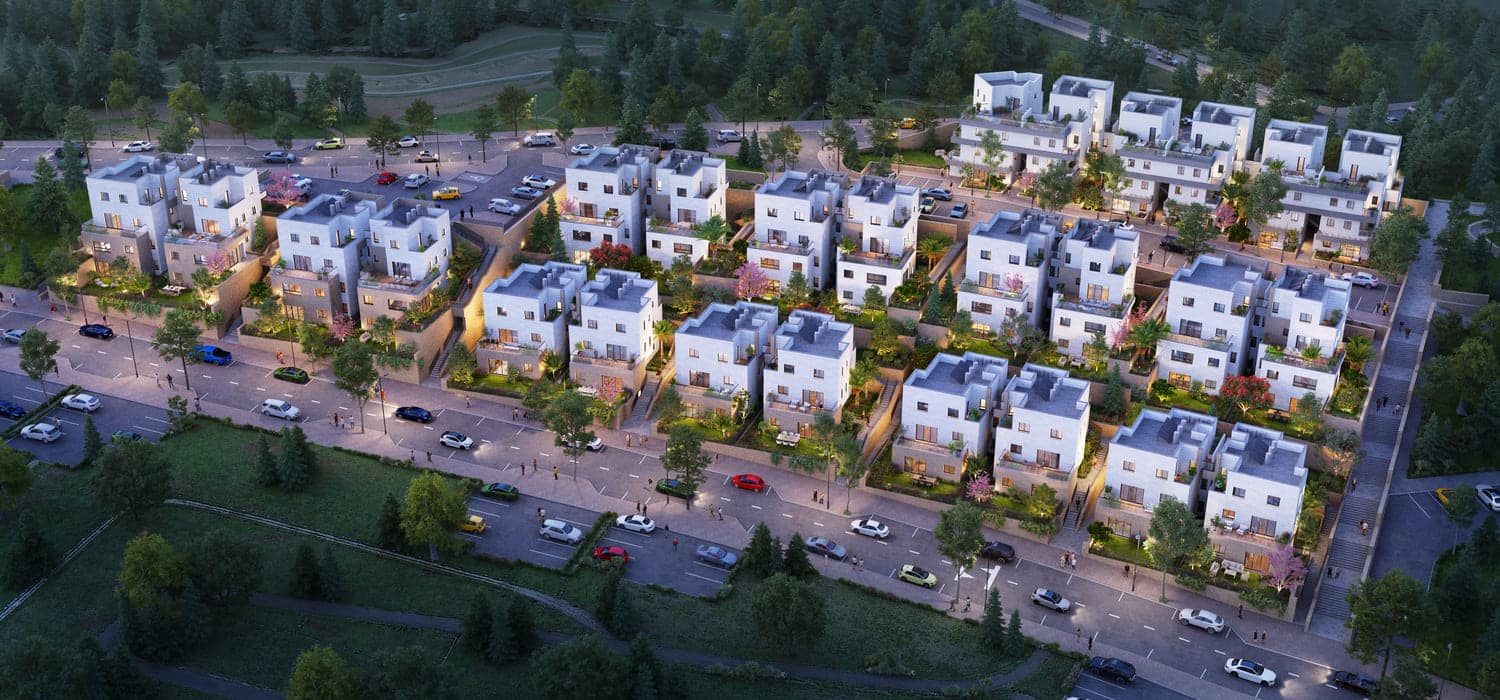 Newly constructed homes in Emanuel overlooking green hills