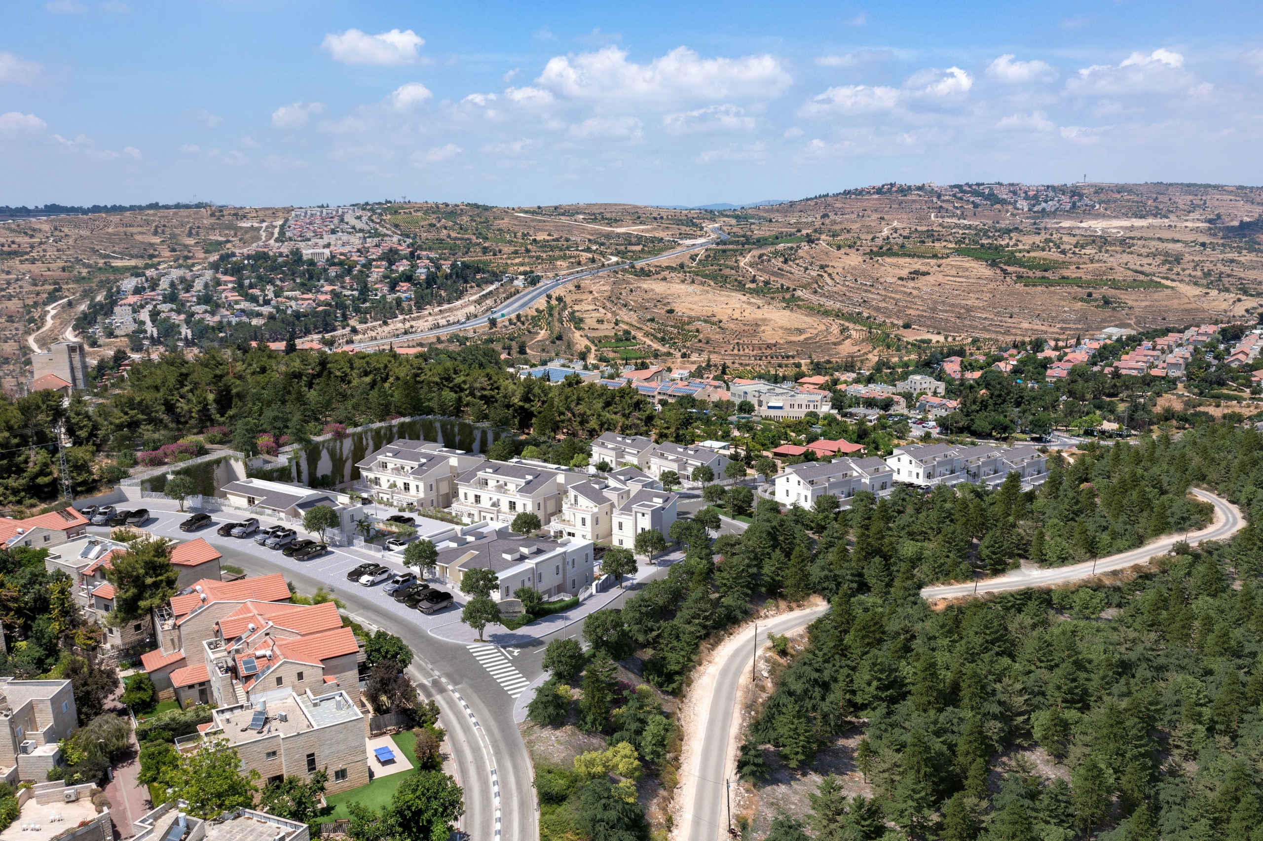 Panoramic view of Givat HaTe'ena in Efrat with surrounding greenery